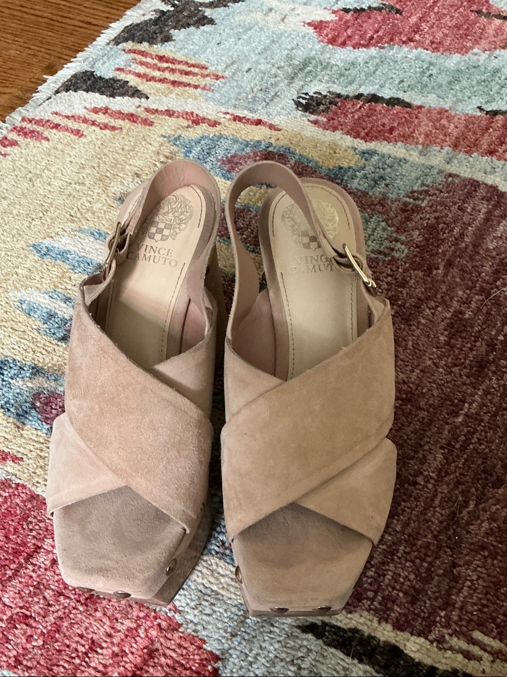 Vince Camuto Blush Pink Suede Crisscross Slingback Wedges